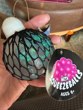 Mesh Squeezeballs Squishy Fidget Toy- Five Below- Clear w/ Blue Glitter (NWT)